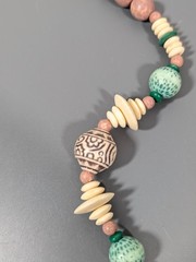 Vintage Green Cream Beaded necklace Boho Tribal Style 26 in
