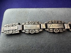 VTG WWII Sterling Silver Forget-Me-Not Engraved Family Link Bracelet 1945 14.5g