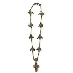Vintage Japanned Cross Necklace 23″ Stylized Shape Coppery Colored Metal Estate