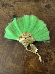 Vintage Hattie Carnegie Flower Brooch Lime Green Dynel Fiber Large Unique 60s