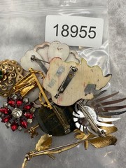 Vintage Brooch Lot Mixed Metals Flower Teacher Stone Newton College Flag