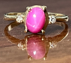 1960’s Pink Star Sapphire Ring 10K Gold Diamond Size 6.25 not blue Vintage