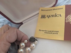 Majorica Vintage Pearl Necklace Opera 36″ W Box +Brochure Sterling Clasp 10mm
