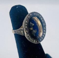 Antique Victorian 19k Gold & Sterling Silver Rose Diamond Enamel Flip Ring