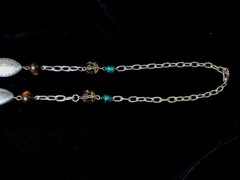 Vintage Silver Tone Etched, Brown And Teal Swirl Coin Art Glass & Plastic Beads
