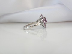 Vintage Sterling Silver Natural Irradiated Pink Tourmaline Halo Ring Size 7