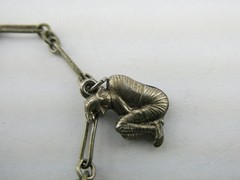 Vintage Unmarked Sterling Silver Paperclip Chain Bracelet with 5 Charms 6.75 In
