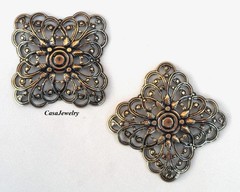 #2181 ANTIQUED GOLD DAPPED SQUARE OPEN FILIGREE – 2 Pcs