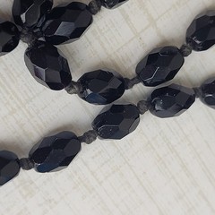 Austria Signed Vintage Black Faceted Glass Necklace 58” Long Opera Length