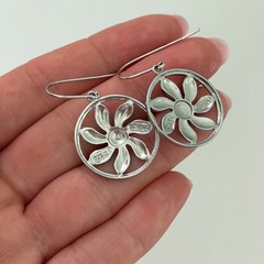 Ross Simons 925 Sterling Silver Blue & Green Enamel Flower Daisy Dangle Earrings