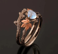 Golden Maple Leaf Ring Vintage Antique Golden Branch Maple Leaf Ring – Men,Women
