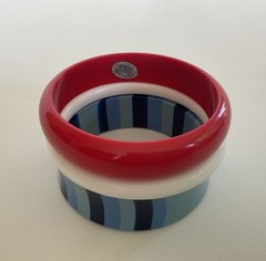Vintage Lot 3 Chunky Bangles Red White Blue Stripes Lucite Plastic Mix Retro