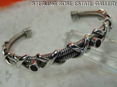 VINTAGE ONYX FLEXIBLE STERLING SILVER 0.925 7 1/2″ CUFF BRACELET slightly adjust