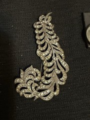 Vintage Kenneth J Lane KJL Rhinestone Feather Plume Silver Tone Brooch