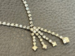 Vintage Clear Rhinestone Asymmetrical Lavalier Dangle Fringe Art Deco Necklace