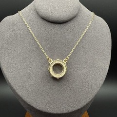 Vintage Gold Tone Glass Charm Rhinestone Halo Pendant Necklace Adjustable Chain