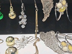 12 Prs Vintage Pierced Earrings Studs Fishhook Dangle Drop Hoops Mixed Lot