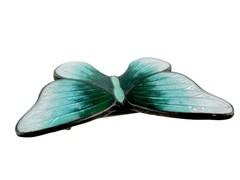 Vintage Sterling Silver Guilloche Enamel Teal Green Blue Butterfly Pin 2g 21mm