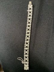 Vintage B David Sparkling Rhinestone 7” Bracelet Safety Chain Prong Set J87