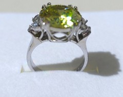Yellow Green Center Stone White Side Cocktail Ring Silver Toned Stamped China