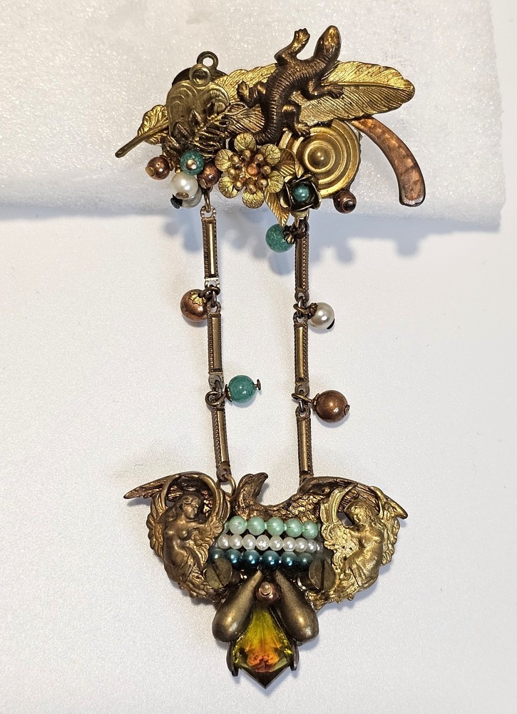 Vintage John Wind Maximal Art brooch Assemblage 1988 large dangle