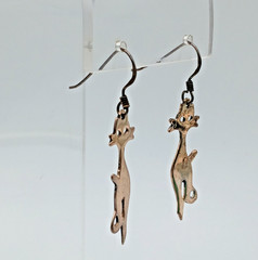 VTG 925 Cat Silhouette 1.5in Drop Earrings Sterling Silver 3g Patina Intact READ