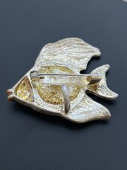 Vintage Green and Yellow Enamel Fish Brooch