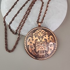 Vintage Copper Bell Kachina Pendant Necklace 29″ Large Round 2 5/8″