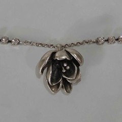Vintage Fossil Silver Tone Flower Rhinestone Station Necklace Key Charms 19″