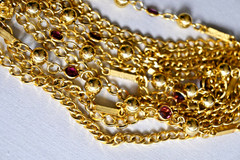 Vintage Purple Faceted Crystal Glass THree Tier Gold Tone Chain Necklace