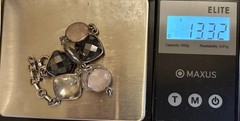 Vintage Sterling Silver 925 Faceted Gemstone Bracelet Rutilated and Rose Quartz