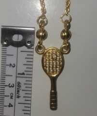 Gorgeous VTG Tennis Racket & Ball Charm Necklace Chain+ Pendant Taiwan Gold 👀