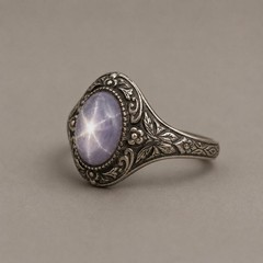 Natural Star Sapphire Ring 925 Sterling Silver Oxidized Vintage Engraved