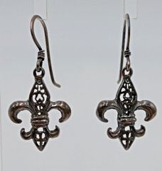 VTG 925 Fleur De Lis Dangle Earrings 1.5in Drop Sterling Silver 2g Estate