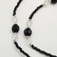 Modern Art Deco Black Clear Cut Crystal Bead Silver Tone Vintage Necklace 31 in