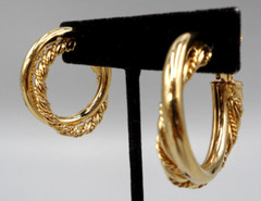Vintage Napier Clip On Hoop Earrings Double Twisted Gold Tone Screw Back 1.5″