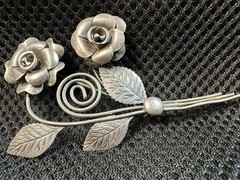 2 VTG Sterling Silver Flower Brooches. One W/ 12k Gold Filled And Glass Crystals