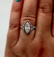 Art Deco Style Marquise Lab Created Diamond Ruby Wedding Ring 14K Yellow Gold FN