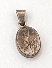 Vintage Sterling Silver Rutilated Quartz Pendant Oval Cabochon Domed Charm