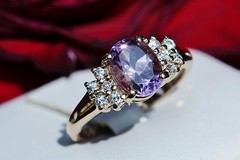 10k yellow gold ring 1.50ct amethyst & Crystal size 6 handmade vintage 2.40gr