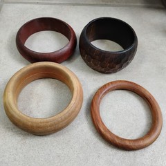 Lot Natural Wood Carved Bangle Bracelets Sz 7.5-8 Chunky Minimalist Vintage Bare