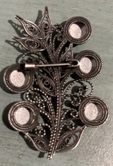 Vintage Russian Rostov Finift Filigree Hand-Painted Porcelain Cabochons Brooch