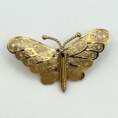 Vintage Gold Tone Filigree Butterfly Brooch Small Delicate Pin Spring