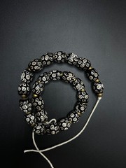 Vintage Black Patterned Glass Bead Necklace | Artisan Glass Necklace