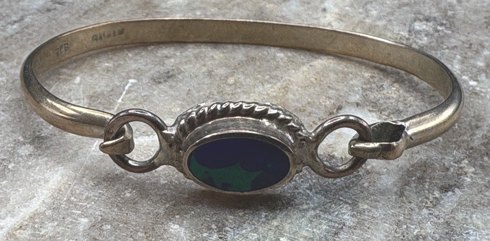 Vintage Mexico Sterling Silver & Blue/Green Stone Bracelet Bangle