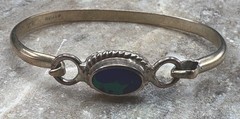 Vintage Mexico Sterling Silver & Blue/Green Stone Bracelet Bangle
