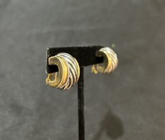 Vtg TJ M USA Half Moon Roped Earrings Silver Gold Toned Clip On Stud Cuffs