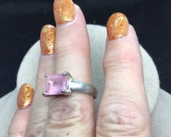 Vintage Silver Tone Costume Pink Cz Stone Ring Sz 7.25 E595