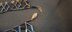 Art Deco Peacock Iridescent Bugle Netted Collar Vintage Necklace 16.5″