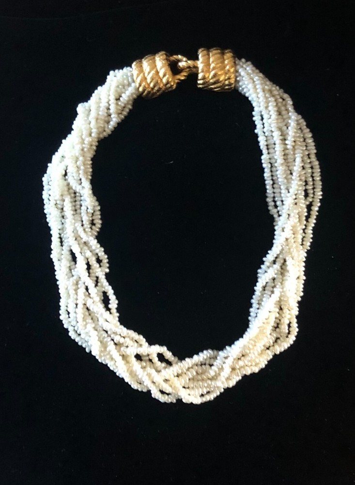 Carol Lee Vintage Faux White Pearl Seed Twisted Necklace